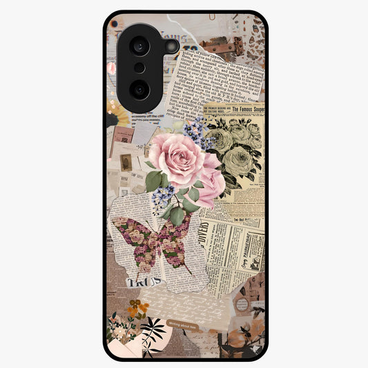 Butterfly News Bloom Glass Case for 1+Nord CE 5 artistic front view featuring blooming floral and butterfly themed artwork