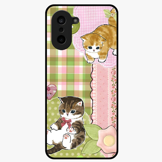 Cats Sweet Button Glass Case for 1+Nord CE 5 adorable front view featuring cute cat artwork with sweet pastel tones