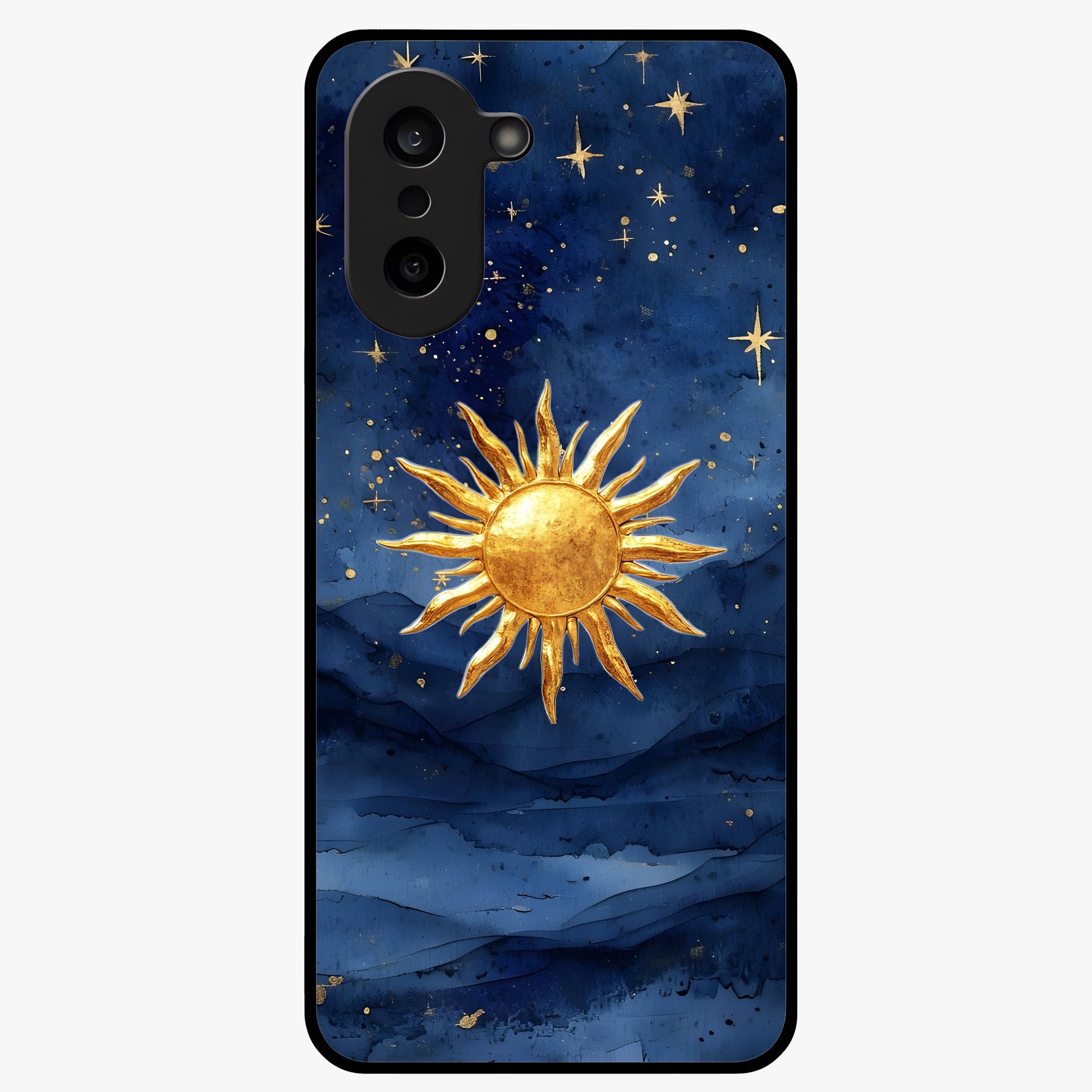 Celestial Blue Glow Glass Case for 1+Nord CE 5 radiant front view featuring glowing blue cosmic artwork