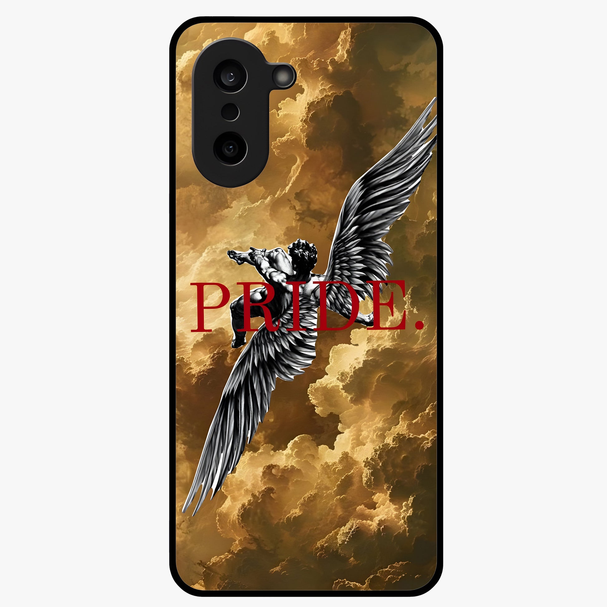 Celestial Fallen Pride Glass Case for 1+Nord CE 5 bold front view featuring dramatic cosmic artwork with dark celestial tones