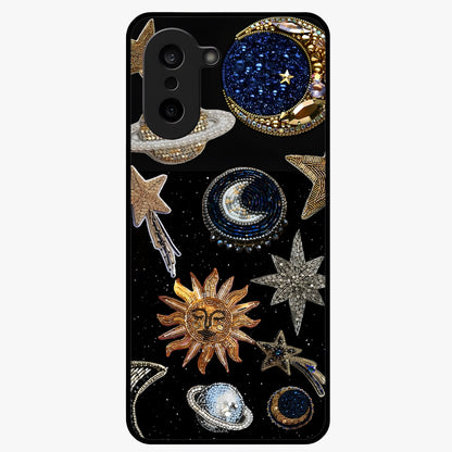 Celestial Gem Constellations Glass Case for 1+Nord CE 5 elegant front view featuring gemstone inspired constellation artwork