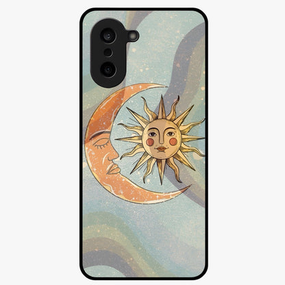 Celestial Harmony Vibes Glass Case for 1+Nord CE 5 serene front view featuring balanced cosmic artwork with calming tones