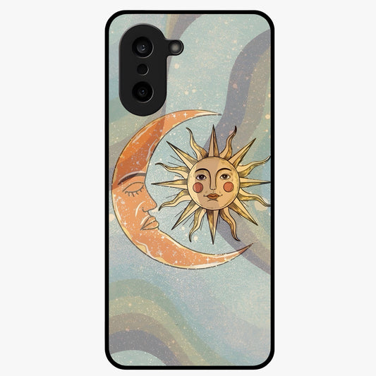 Celestial Harmony Vibes Glass Case for 1+Nord CE 5 serene front view featuring balanced cosmic artwork with calming tones