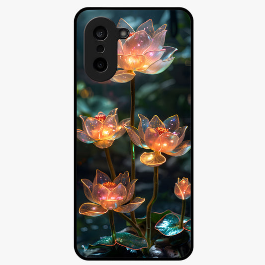 Celestial Lotus Light Glass Case for 1+Nord CE 5 peaceful front view featuring glowing lotus artwork with cosmic backdrop