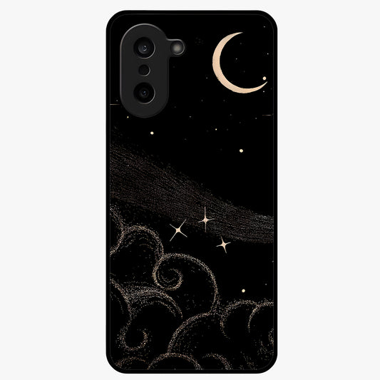 Celestial Midnight Veil Glass Case for 1+Nord CE 5 dramatic front view featuring deep midnight sky artwork