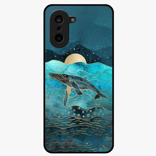 Celestial Whale Voyage Glass Case for 1+Nord CE 5 dreamy front view featuring whale artwork against cosmic sky backdrop