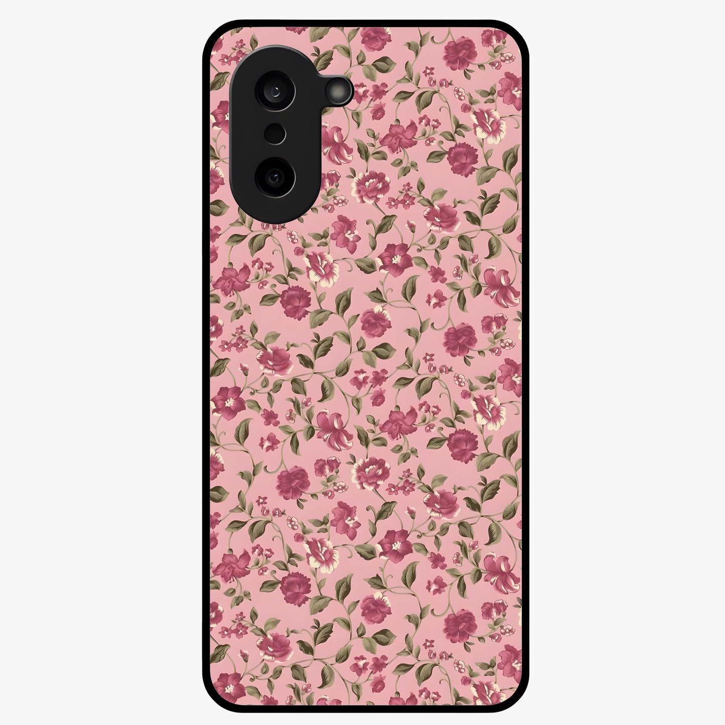 Charming Pink Floral Glass Case for 1+Nord CE 5 soft front view featuring delicate pink floral artwork