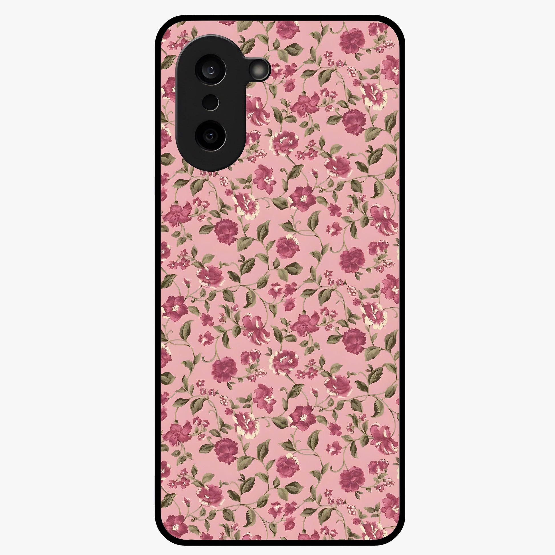 Charming Pink Floral Glass Case for 1+Nord CE 5 soft front view featuring delicate pink floral artwork