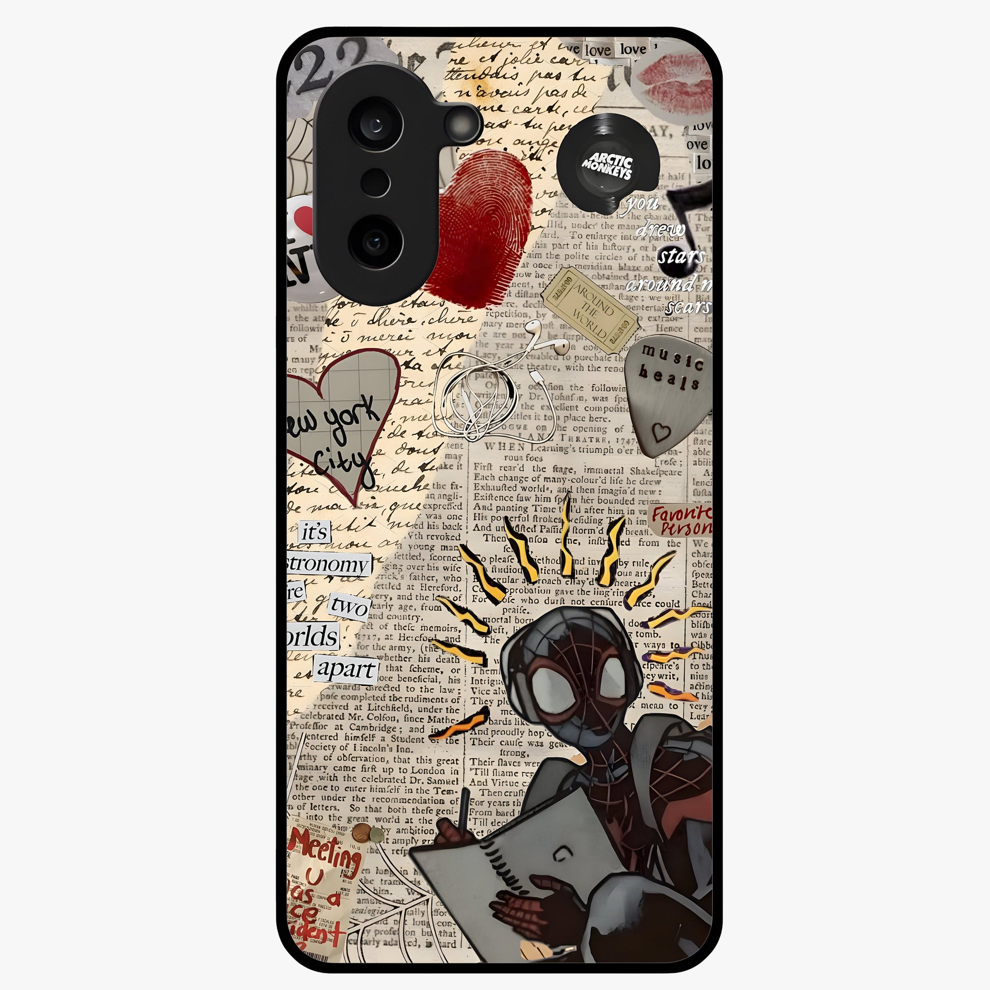 City Dream Sketch Glass Case for 1+Nord CE 5 showing full back design in clean flat view with artistic city sketch artwork and glossy glass finish.