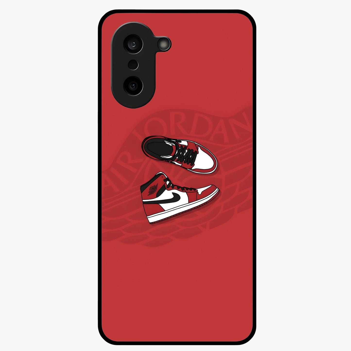 Classic Sneaker Float Glass Case for 1+Nord CE 5 showing full back design in clean flat view with floating sneaker artwork and glossy glass finish.