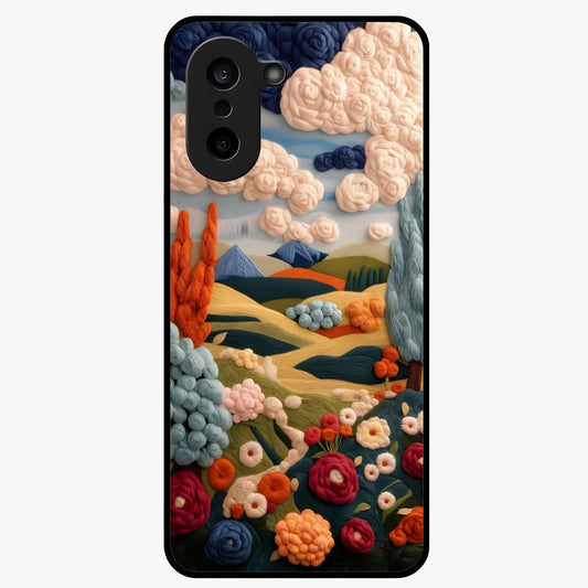 Cloud Cotton Meadows Printed Glass Case for 1+Nord CE 5 soft front view featuring dreamy meadow artwork with cloud inspired tones