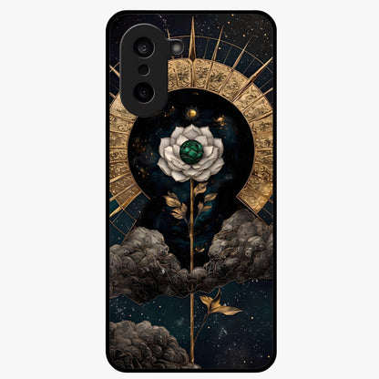 Cosmic Bloom Rose Glass Case for 1+Nord CE 5 elegant front view featuring rose artwork blended with cosmic background
