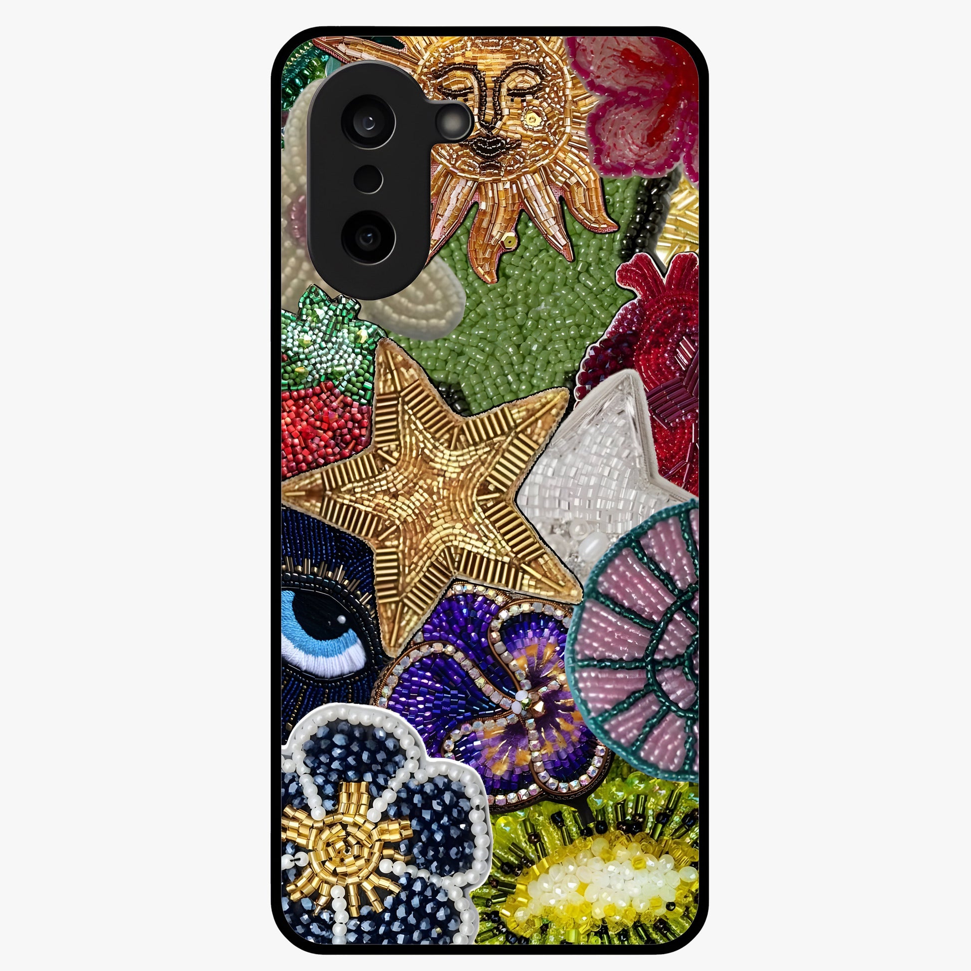 Cosmic Charm Shine Glass Case for 1+Nord CE 5 radiant front view featuring shimmering celestial artwork