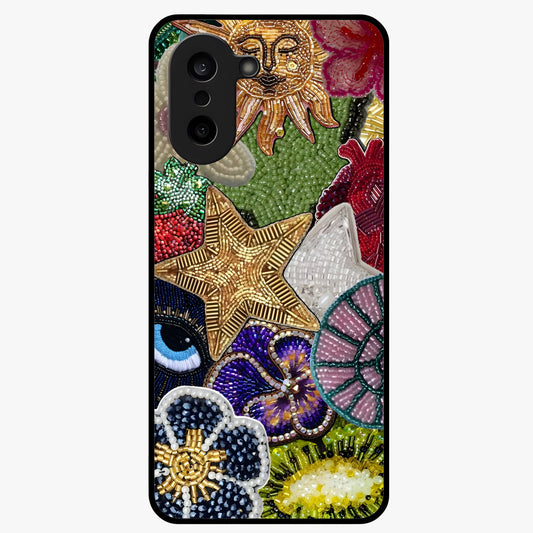 Cosmic Charm Shine Glass Case for 1+Nord CE 5 radiant front view featuring shimmering celestial artwork