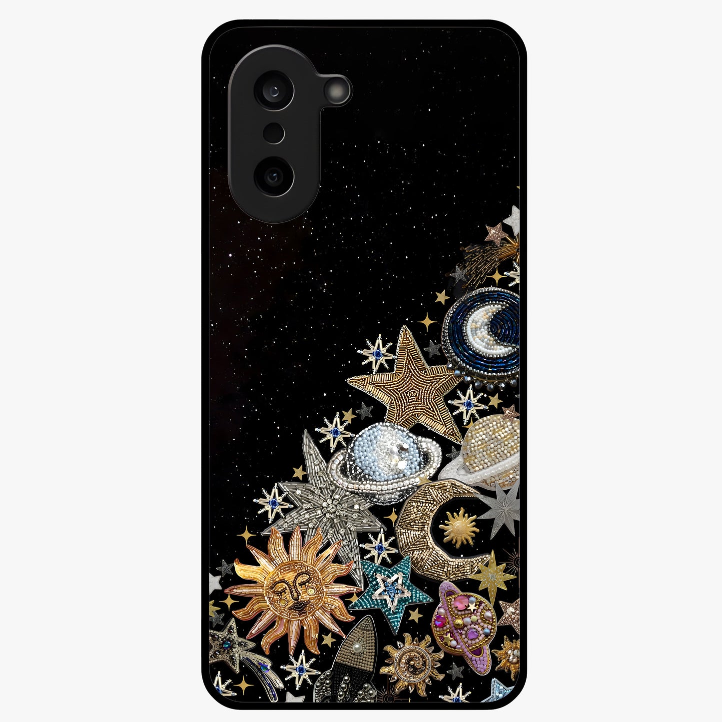 Cosmic Sparkle Dreams Glass Case for 1+Nord CE 5 magical front view featuring sparkling star artwork with dreamy gradients