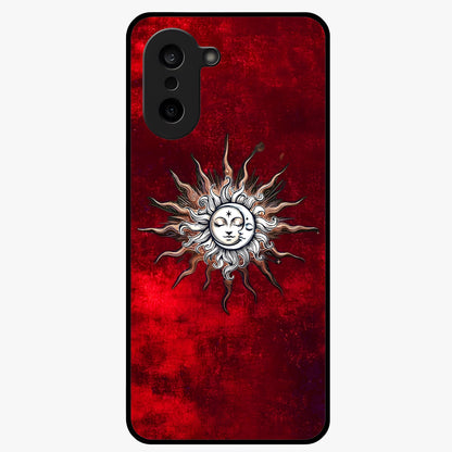 Cosmic Twin Eclipse Glass Case for 1+Nord CE 5 dramatic front view featuring dual eclipse artwork with deep space tones