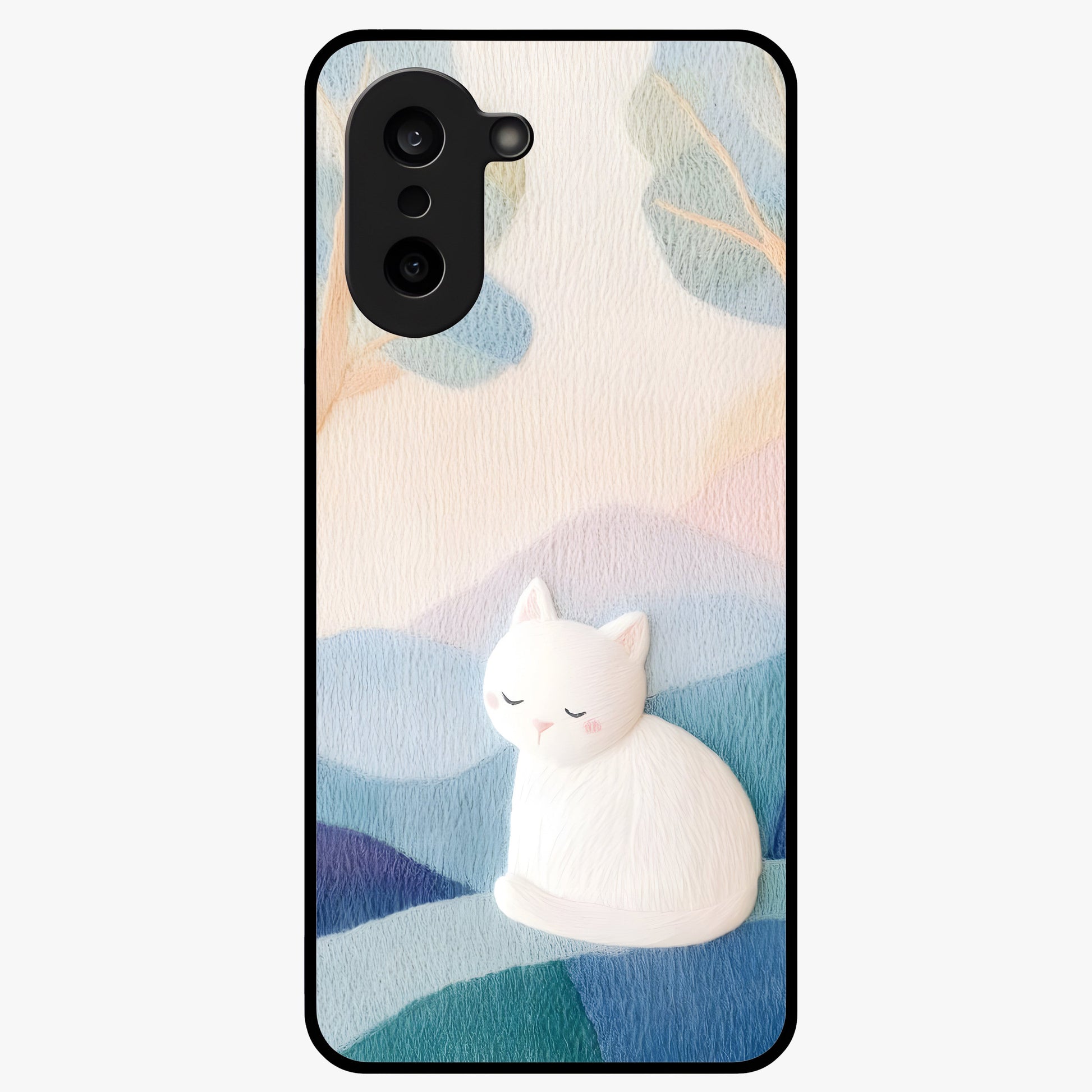 Cotton Dream Cat Glass Case for 1+Nord CE 5 soft front view featuring dreamy cat artwork in pastel tones