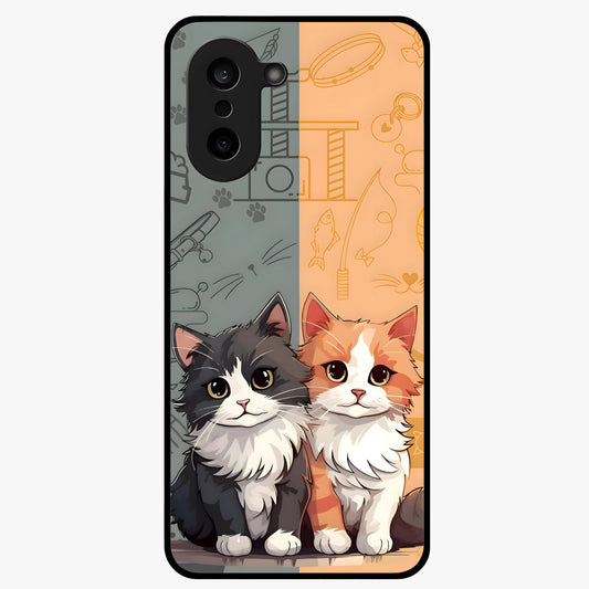 Cozy Cat Duo Glass Case for 1+Nord CE 5 adorable front view featuring two cats in warm aesthetic artwork
