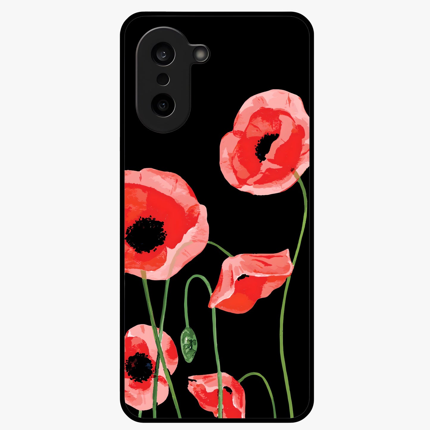 Crimson Garden Dream Glass Case for 1+Nord CE 5 romantic front view featuring rich red floral garden artwork