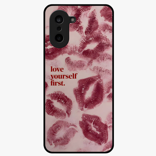 Crimson Kiss Love Glass Case for 1+Nord CE 5 romantic front view featuring bold crimson love inspired artwork