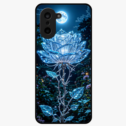 Crystal Moon Lotus Glass Case for 1+Nord CE 5 serene front view featuring glowing lotus artwork under crystal moonlight