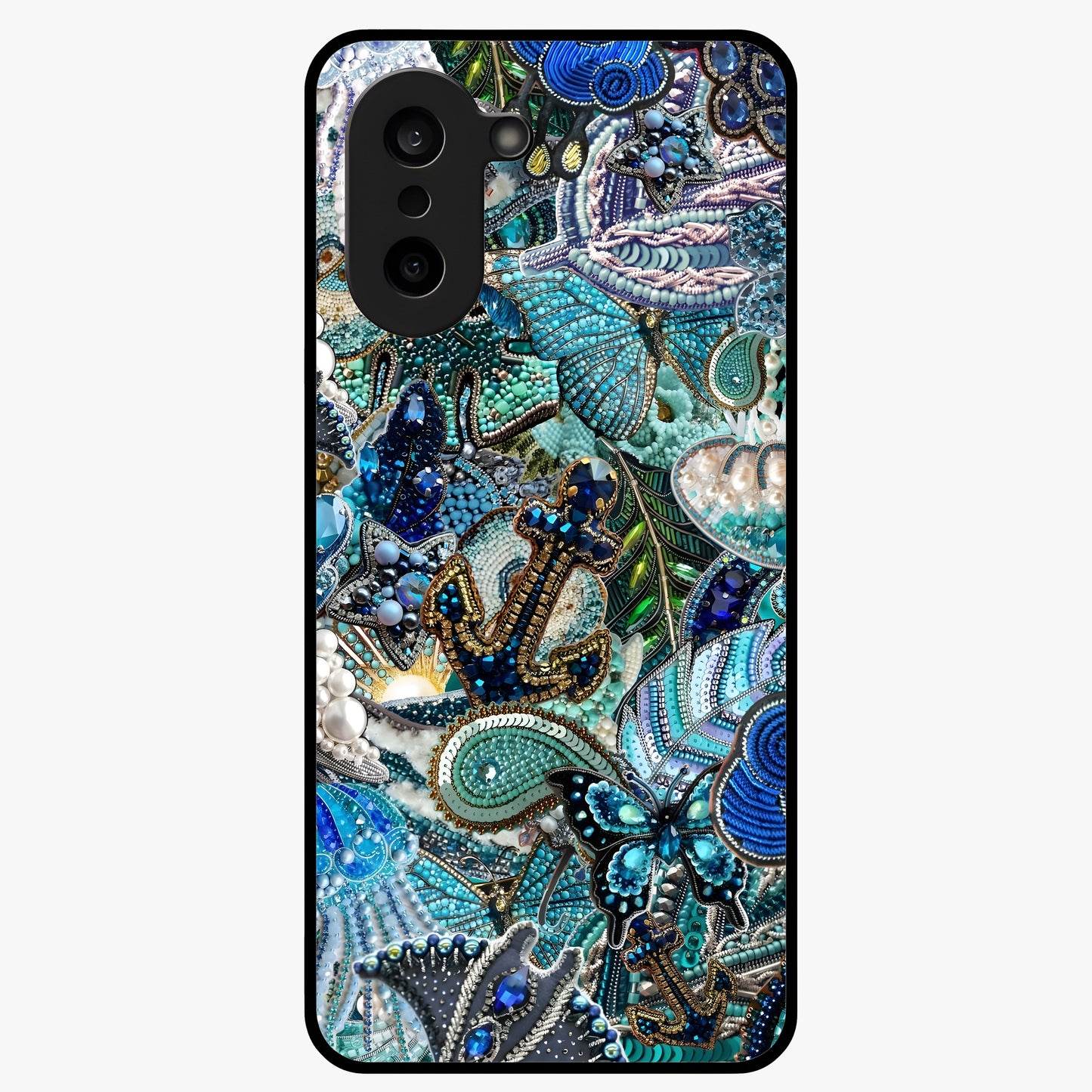 Crystal Ocean Magic Glass Case for 1+Nord CE 5 vibrant front view featuring sparkling ocean inspired artwork