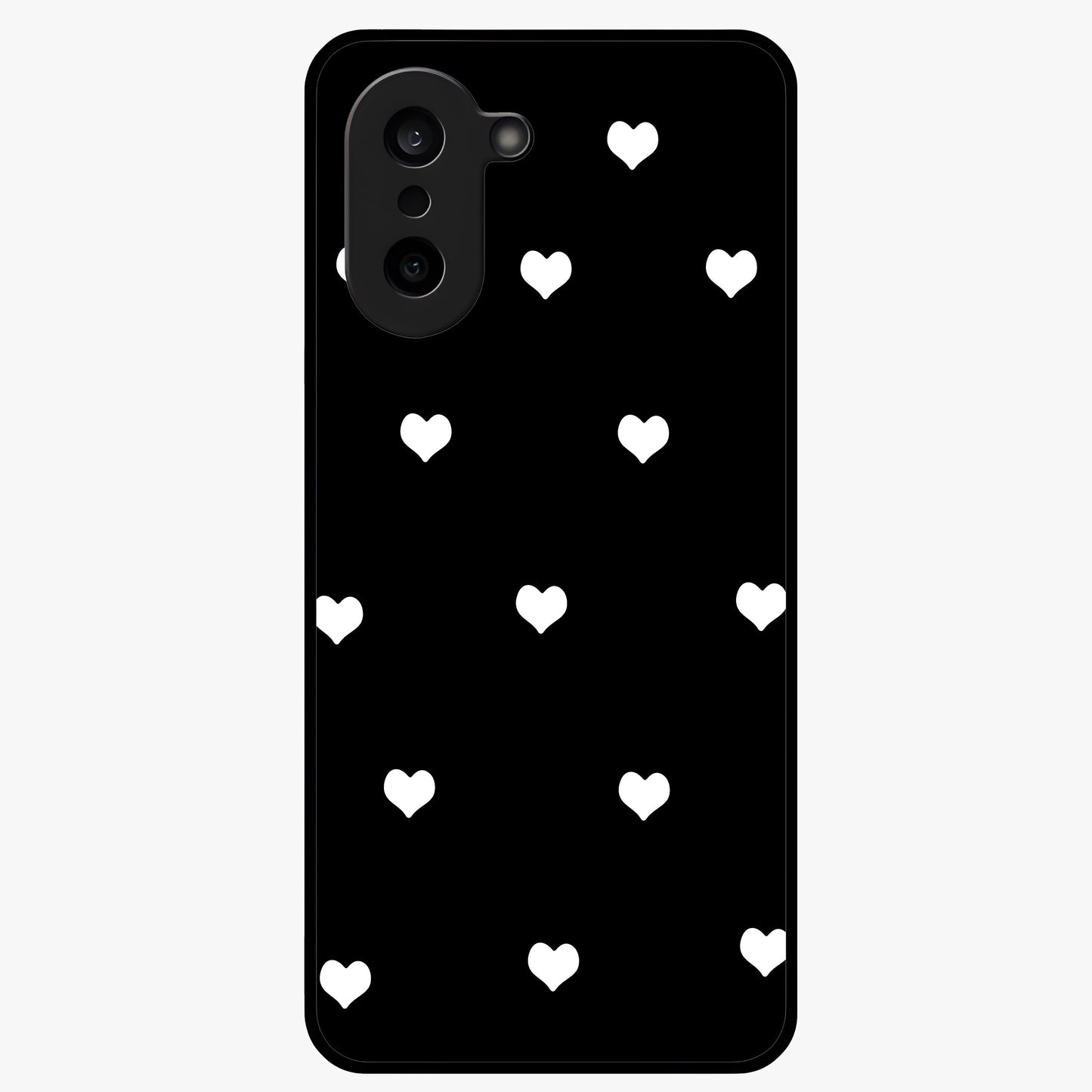 Cute Simple black Hearts Glass Case for 1+Nord CE 5 powerful front view featuring dark ascension themed artwork