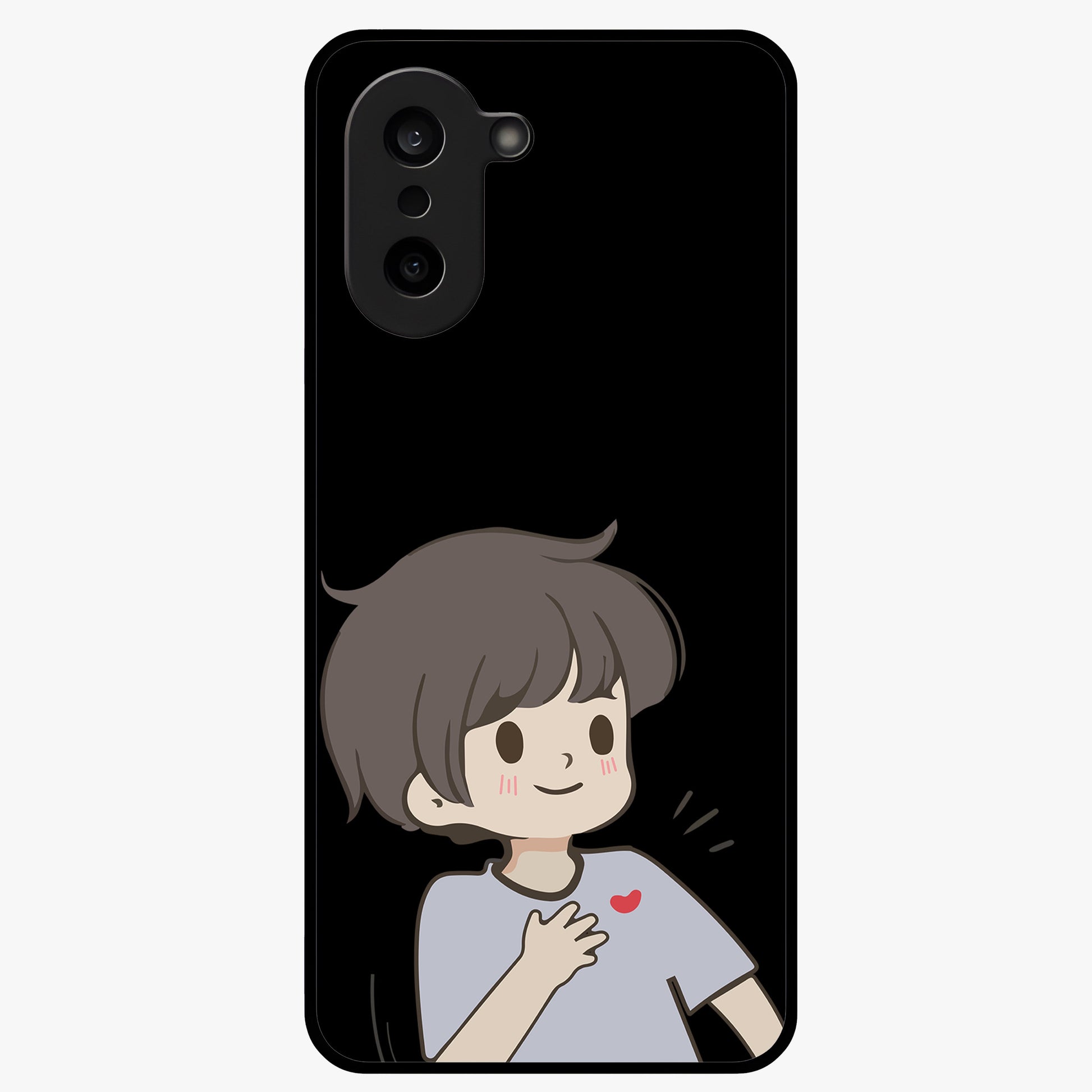 Cute Boy Heart Reaction Glass Case for 1+Nord Ce 5 adorable front view featuring playful heart reaction character artwork