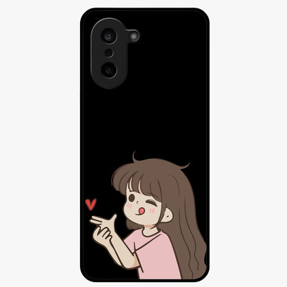 Cute Girl Firing Heart Glass Case for 1+Nord CE 5 charming front view featuring animated heart themed artwork