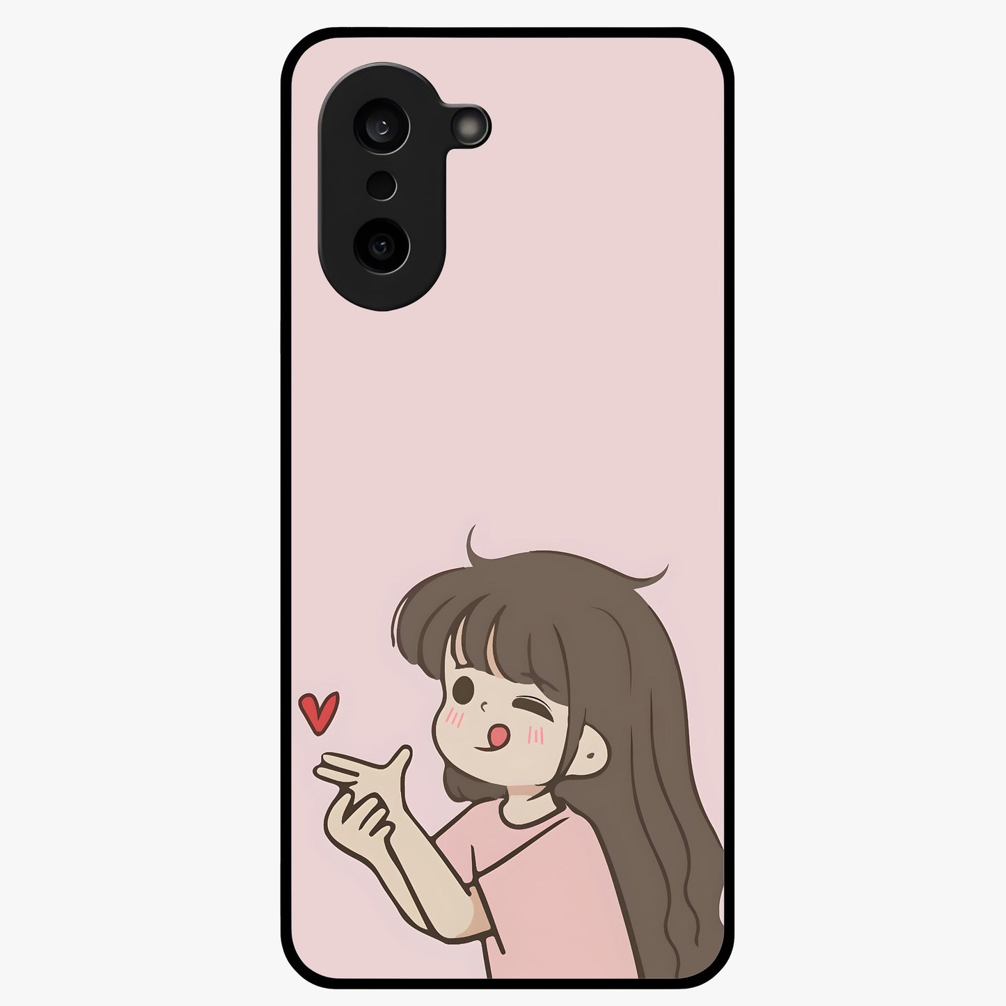 Cute Kiss Heart Glass Case for 1+Nord CE 5 sweet front view featuring romantic kiss and heart inspired artwork