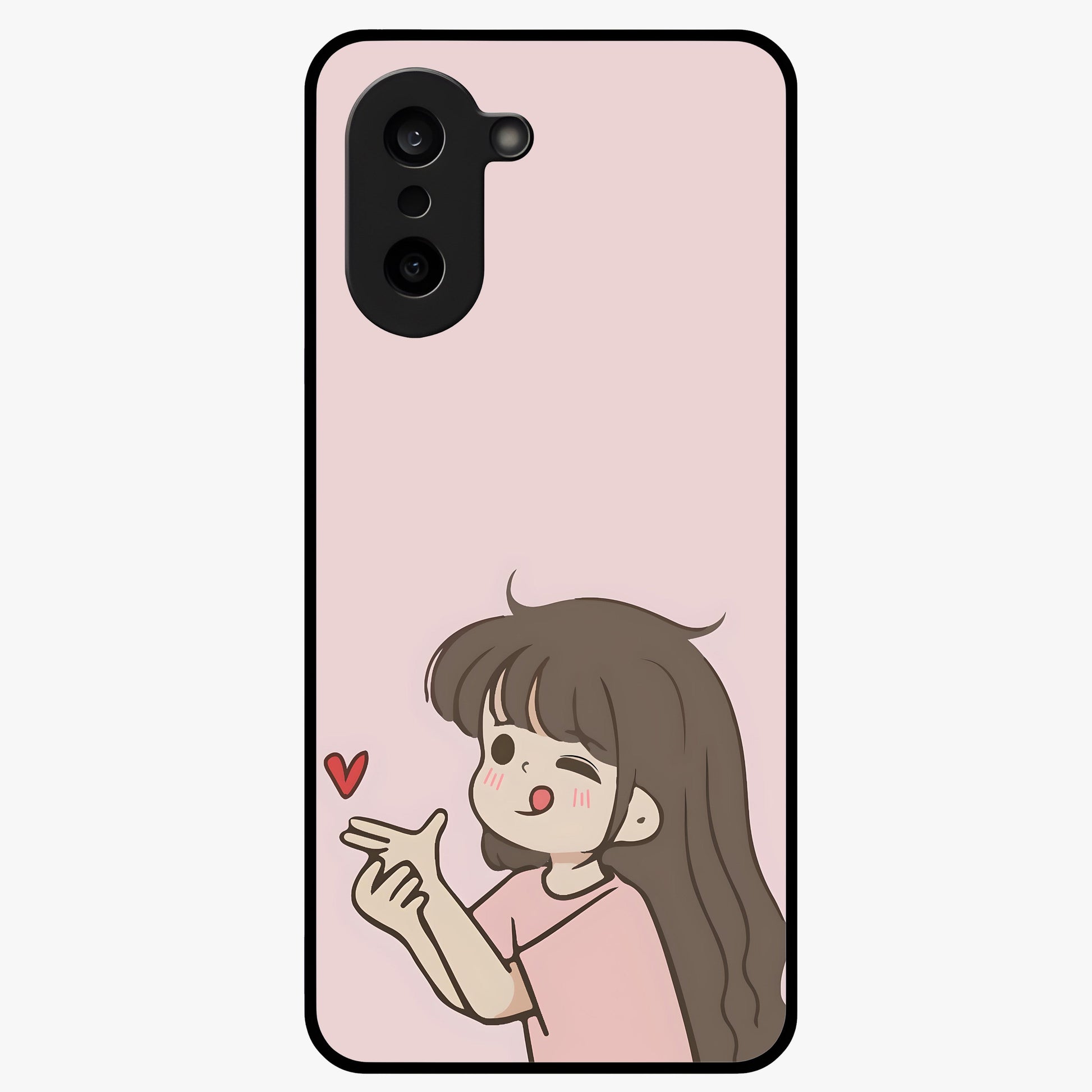 Cute Kiss Heart Glass Case for 1+Nord CE 5 sweet front view featuring romantic kiss and heart inspired artwork