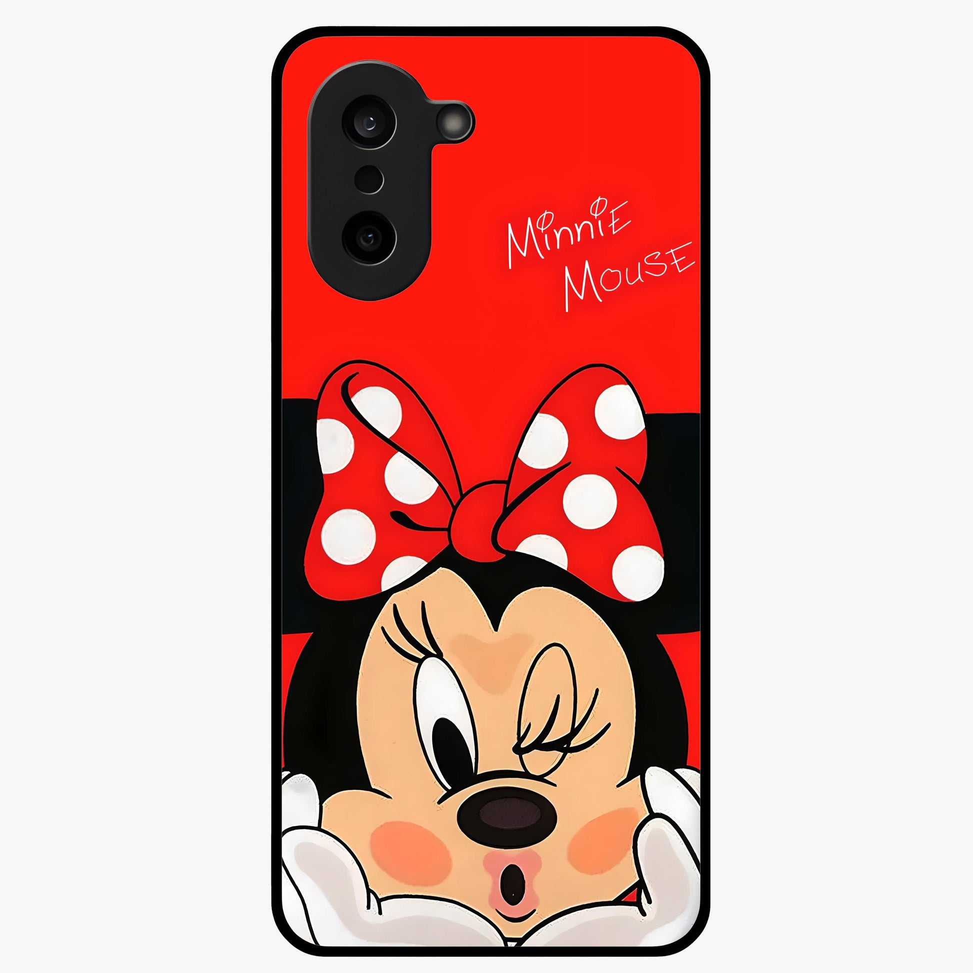 Cute Minnie Love Glass Case for 1+Nord CE 5 adorable front view featuring playful cartoon love themed artwork