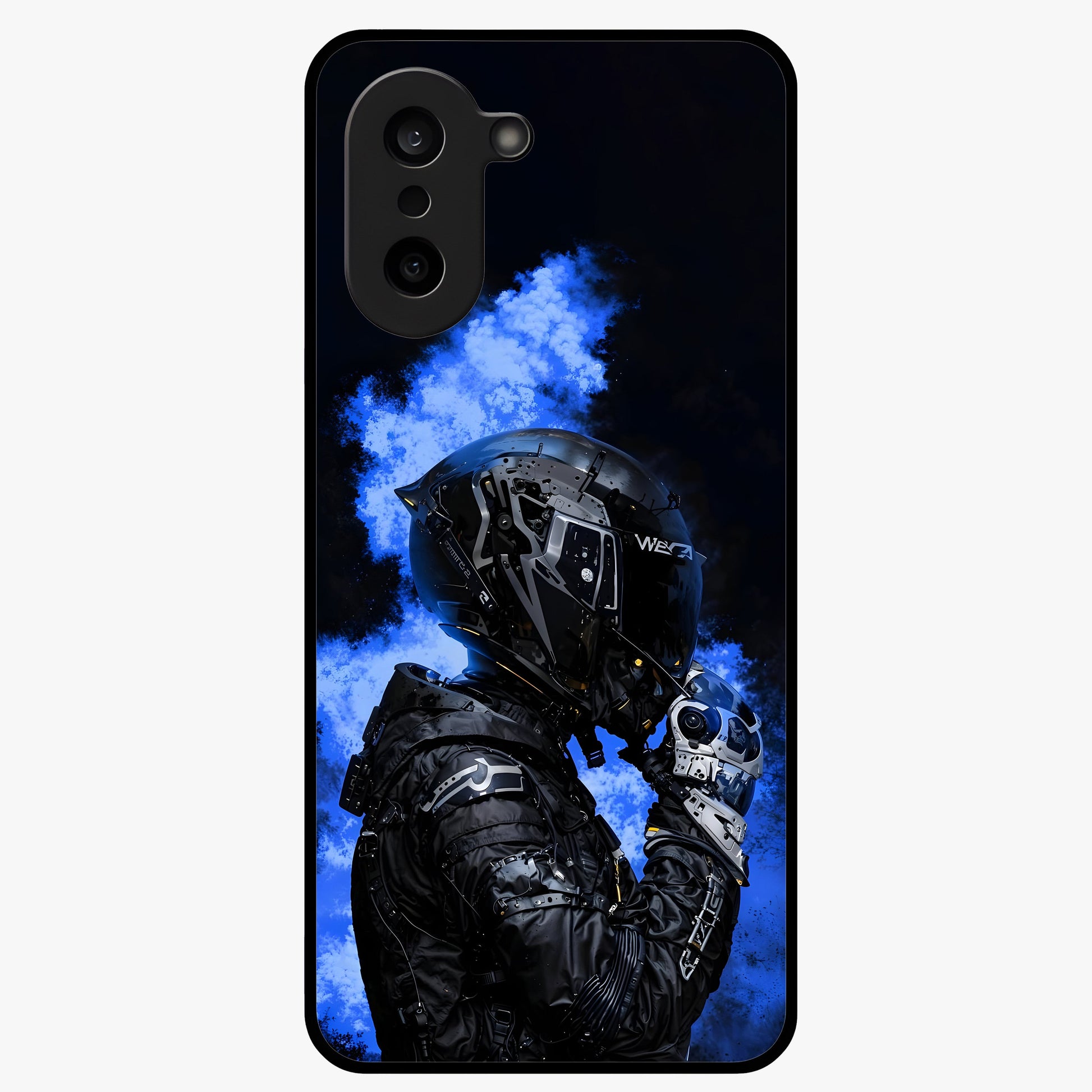 Cyber Sentinel Protocol Glass Case for 1+Nord CE 5 bold front view featuring futuristic cyberpunk inspired artwork