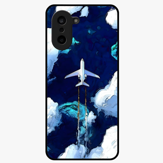 Dark Airplane Glass Case for 1+Nord CE 5 bold front view featuring airplane silhouette artwork on dark background