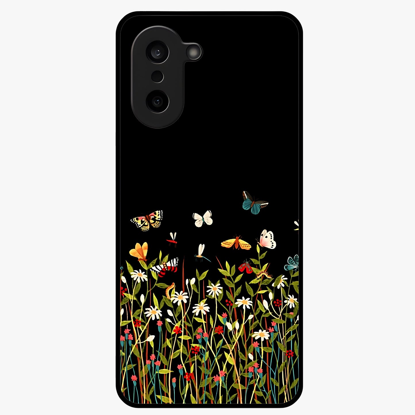 Dark Bloom Wonderland Custom Name Glass Case for 1+Nord CE 5 striking front view featuring dark floral artwork with personalized name design