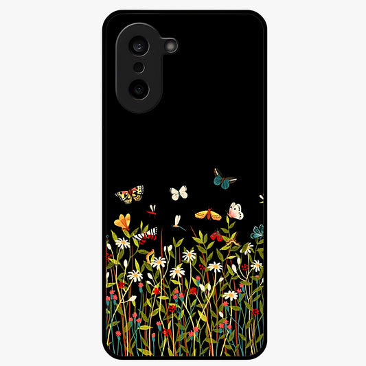 Dark Bloom Wonderland Custom Name Glass Case for 1+Nord CE 5 striking front view featuring dark floral artwork with personalized name design