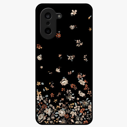 Dark Petal Aesthetic Glass Case for 1+Nord CE 5 elegant front view featuring moody floral artwork with deep tones