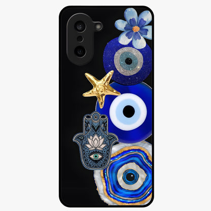 Divine Eye Bloom Glass Case for 1+Nord CE 5 artistic front view featuring floral evil eye inspired artwork