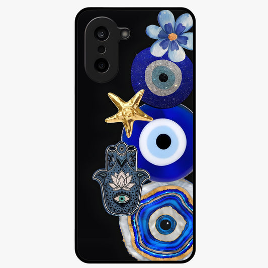 Divine Eye Bloom Glass Case for 1+Nord CE 5 artistic front view featuring floral evil eye inspired artwork