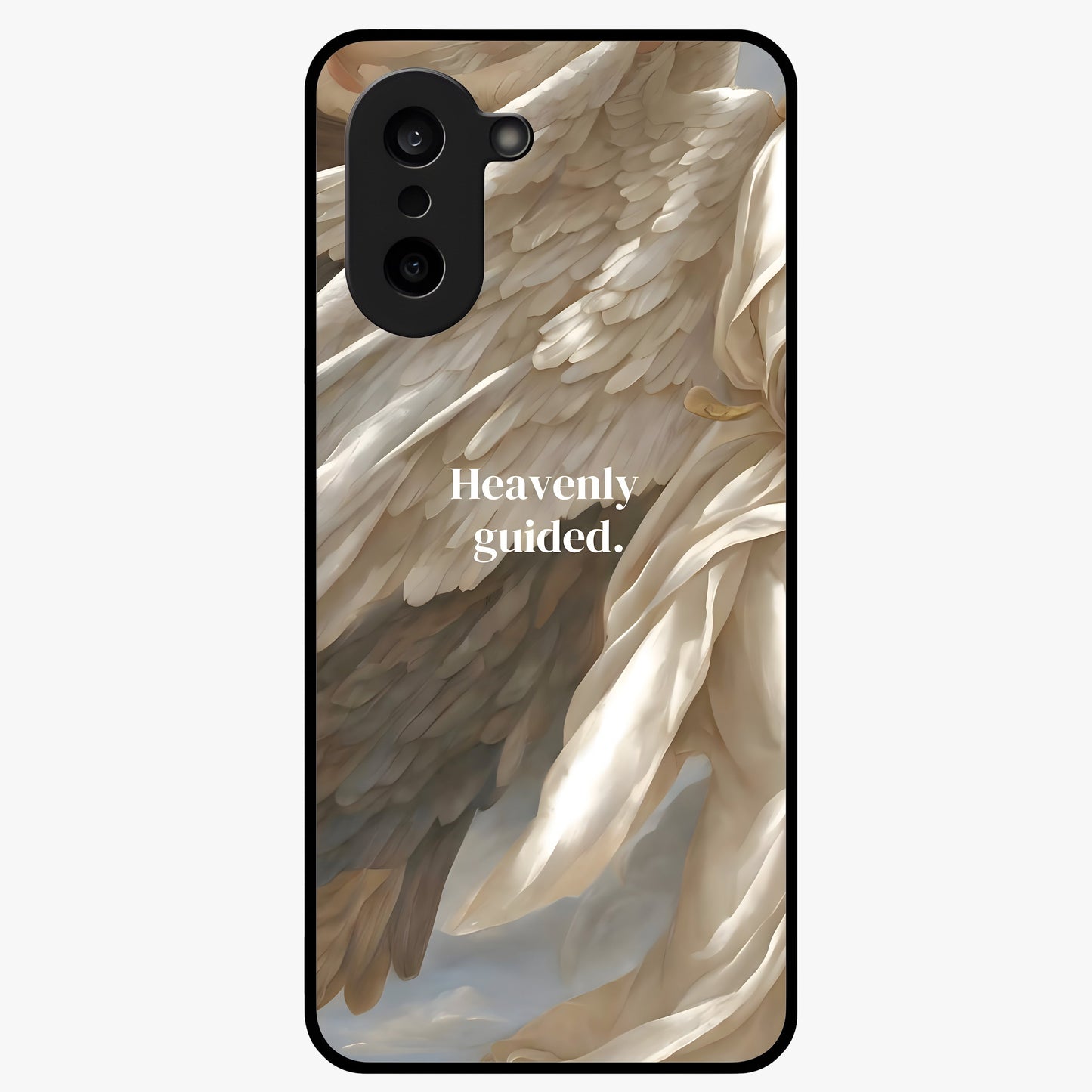 Divine Winged Grace Glass Case for 1+Nord CE 5 graceful front view featuring timeless spiritual artwork