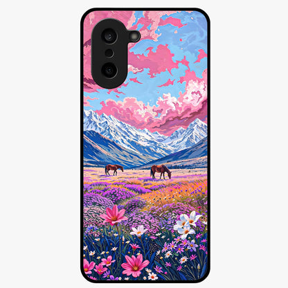 Dreamy Floral Pastures Glass Case for 1+Nord CE 5 soft front view featuring pastel floral meadow artwork