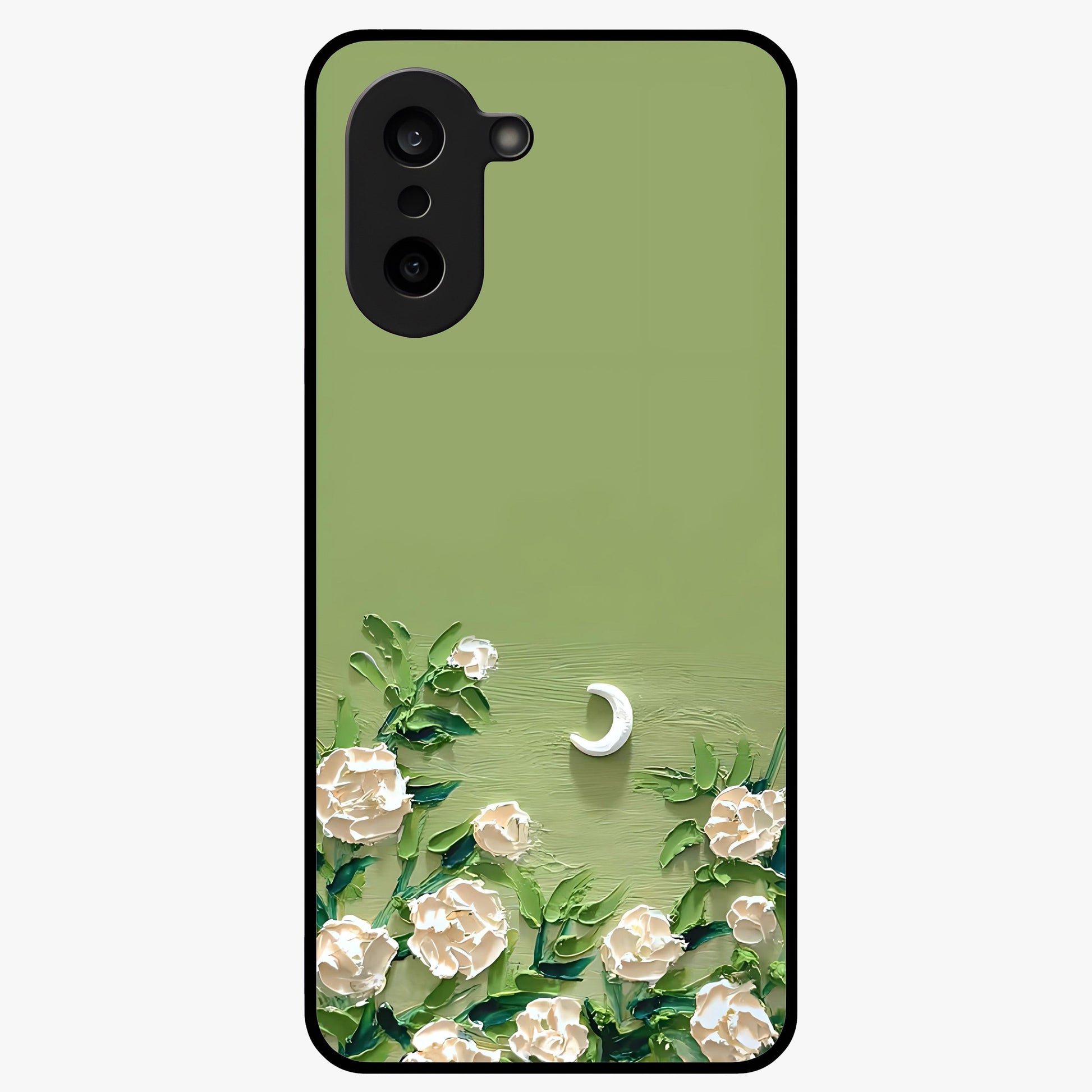 Emerald Bloom Calm Glass Case for 1+Nord CE 5 elegant front view featuring soothing emerald floral artwork