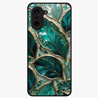 Emerald Leaf Glass Case for 1+Nord CE 5 minimalist front view featuring elegant green leaf artwork