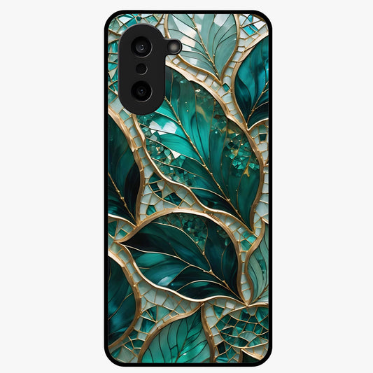 Emerald Leaf Glass Case for 1+Nord CE 5 minimalist front view featuring elegant green leaf artwork