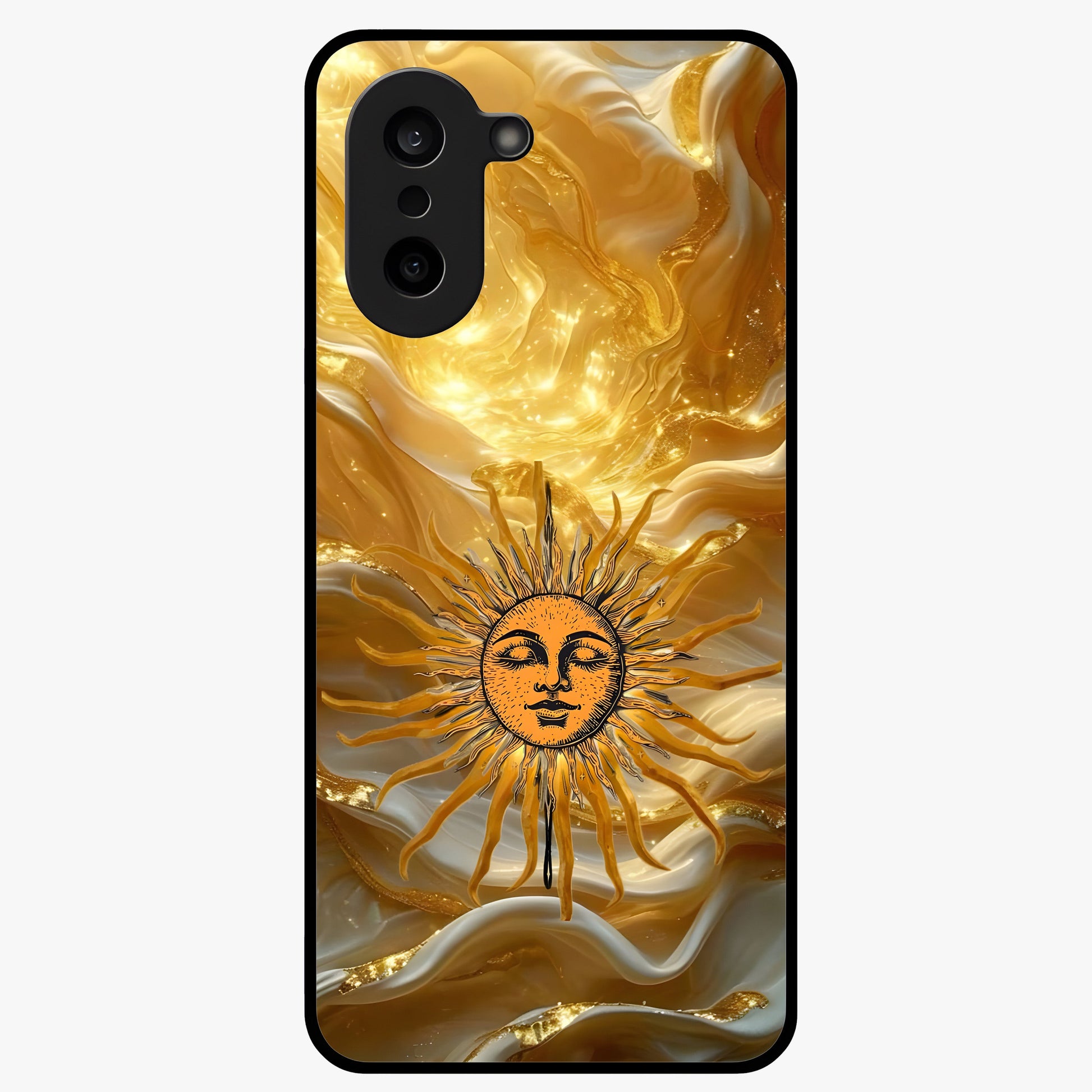 Eternal Golden Glow Glass Case for 1+Nord CE 5 radiant front view featuring warm golden artistic artwork