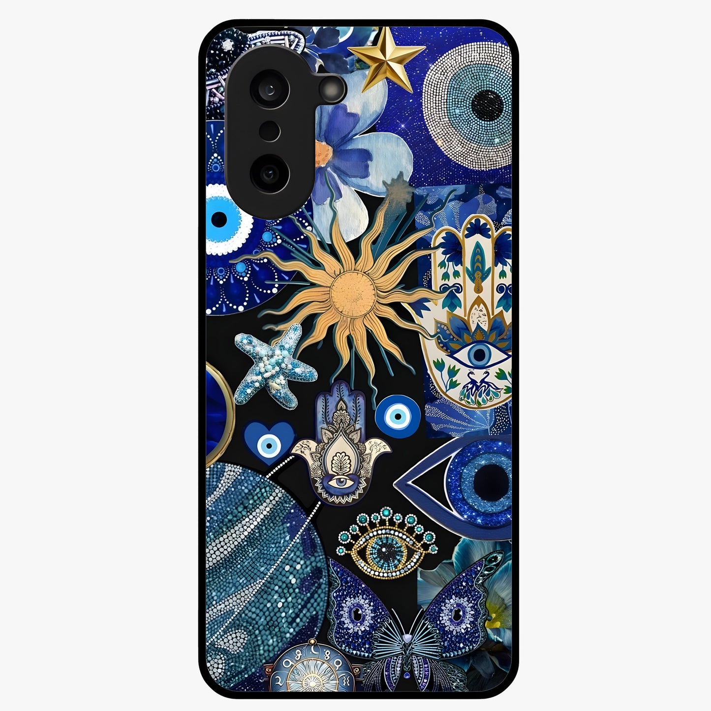 Evil Eye Charm Mix Glass Case for 1+Nord CE 5 vibrant front view featuring multiple evil eye charm artwork