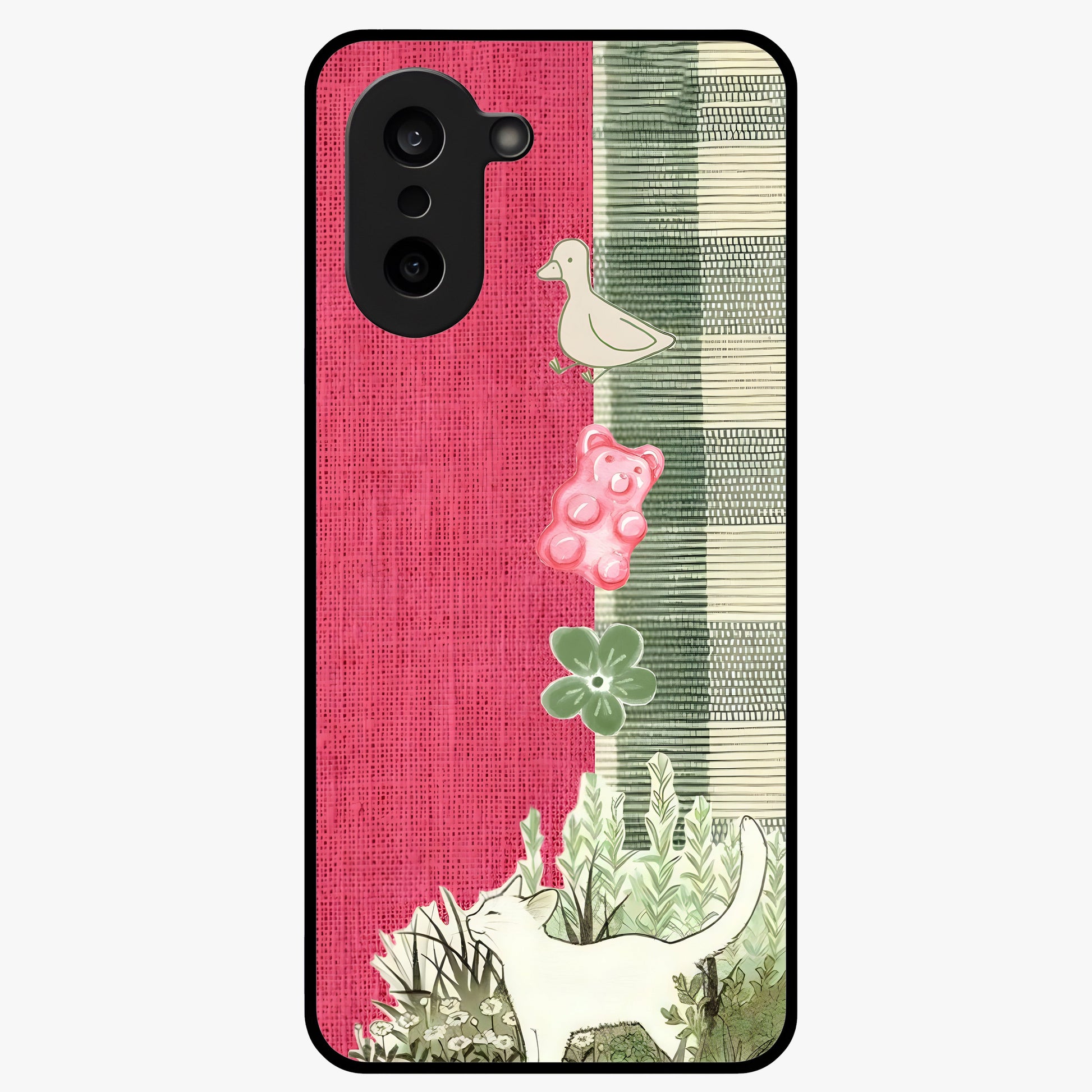 Fabric Patterns Glass Case for 1+Nord CE 5 stylish front view featuring textile inspired pattern artwork