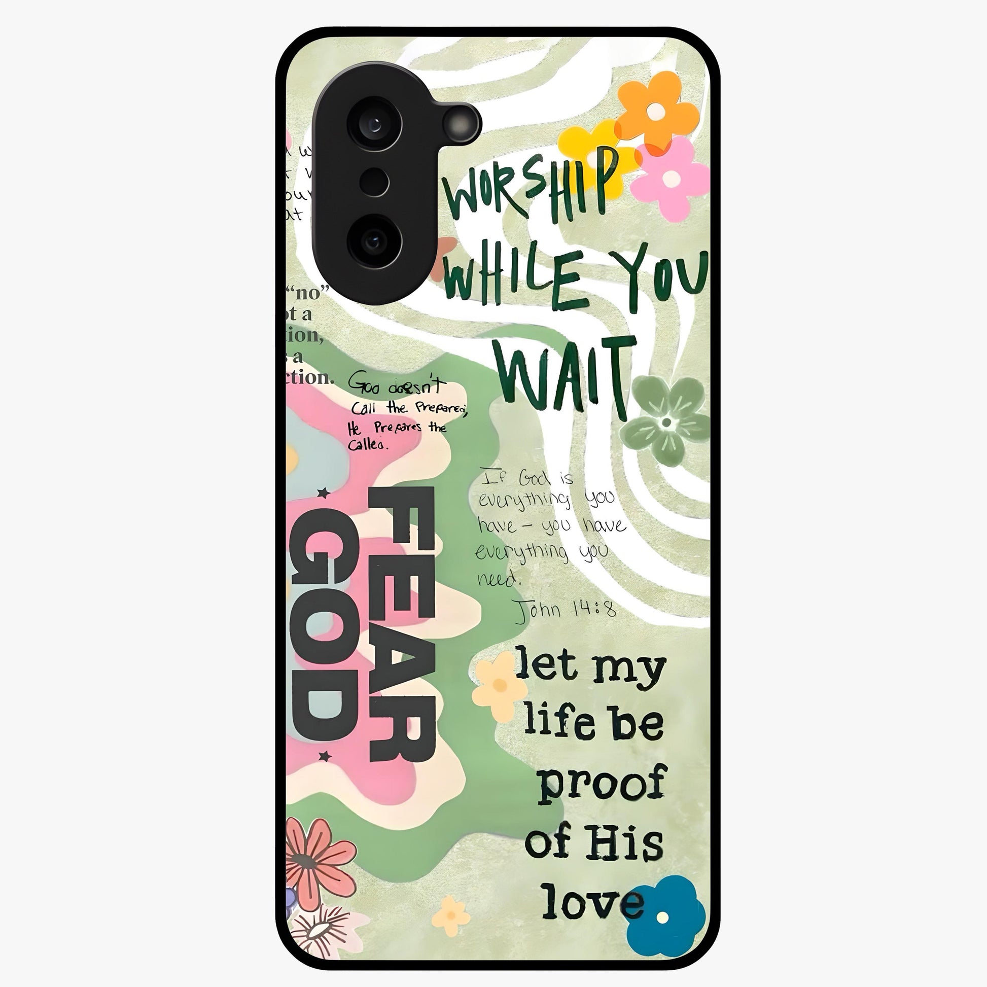 Faith Over Fear Glass Case for 1+Nord CE 5 inspirational front view featuring bold motivational typography artwork