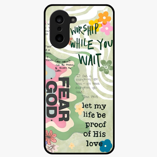 Faith Over Fear Glass Case for 1+Nord CE 5 inspirational front view featuring bold motivational typography artwork