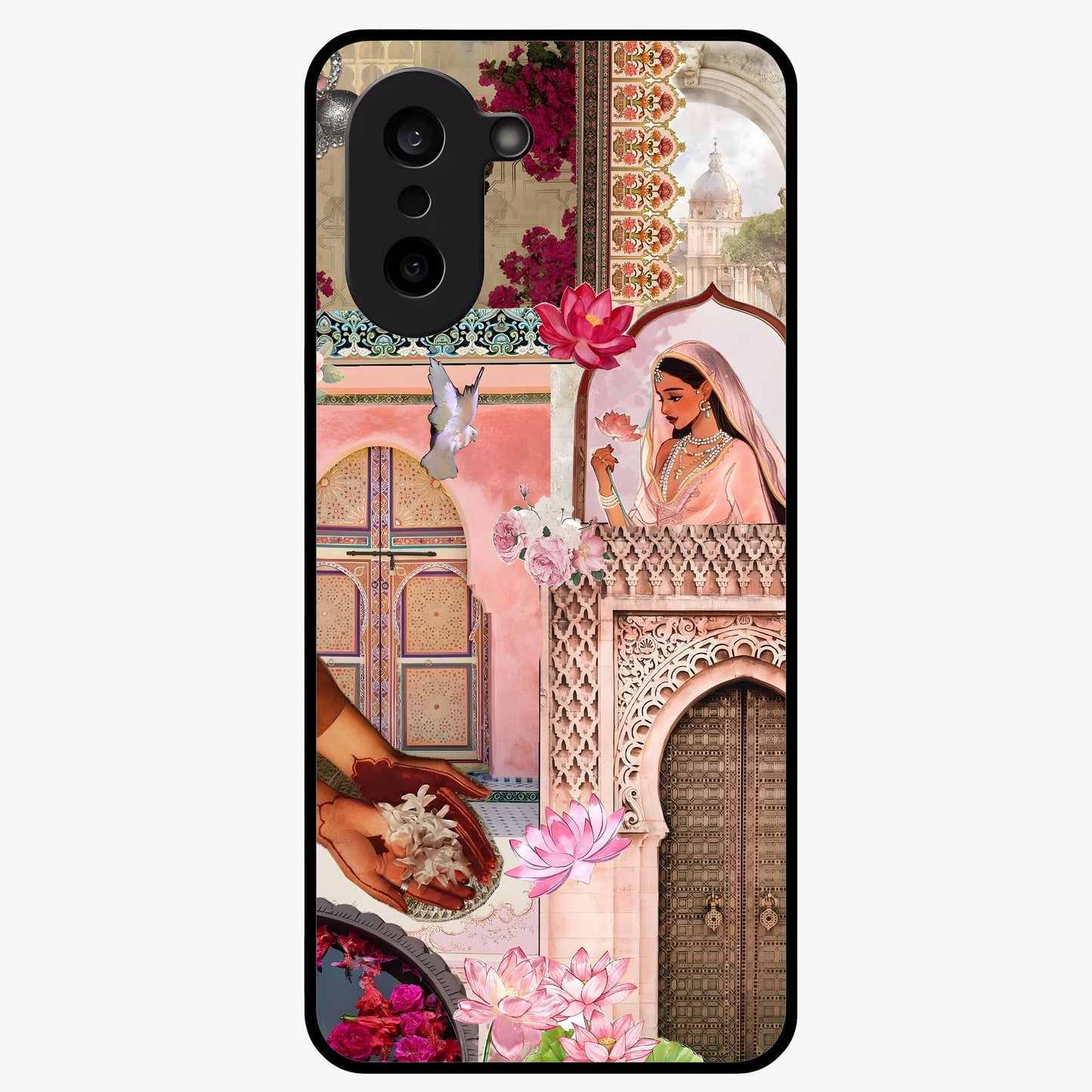 Floral Courtyard Muse Glass Case for 1+Nord CE 5 elegant front view featuring artistic courtyard floral artwork